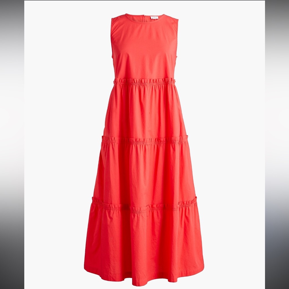 J.Crew Sleeveless Tiered Sleeveless Midi Dress Coral Pink size 12 Boho - Picture 2 of 11
